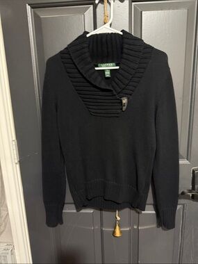 Lauren Ralph Lauren Sweater Women’s Sz Small - Black Shawl Collar Toggle Closure